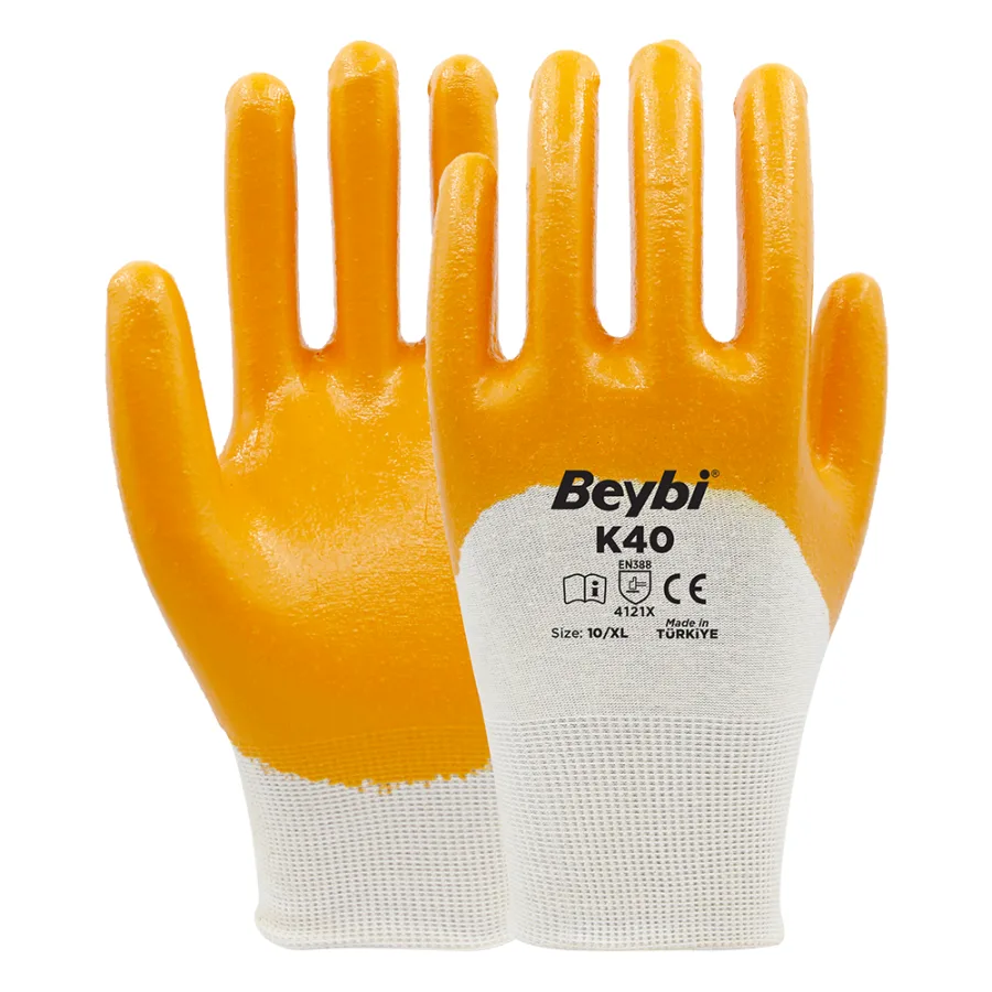 K40 Nitril Kaplı Pamuk ve Polyester Örgü Eldiven